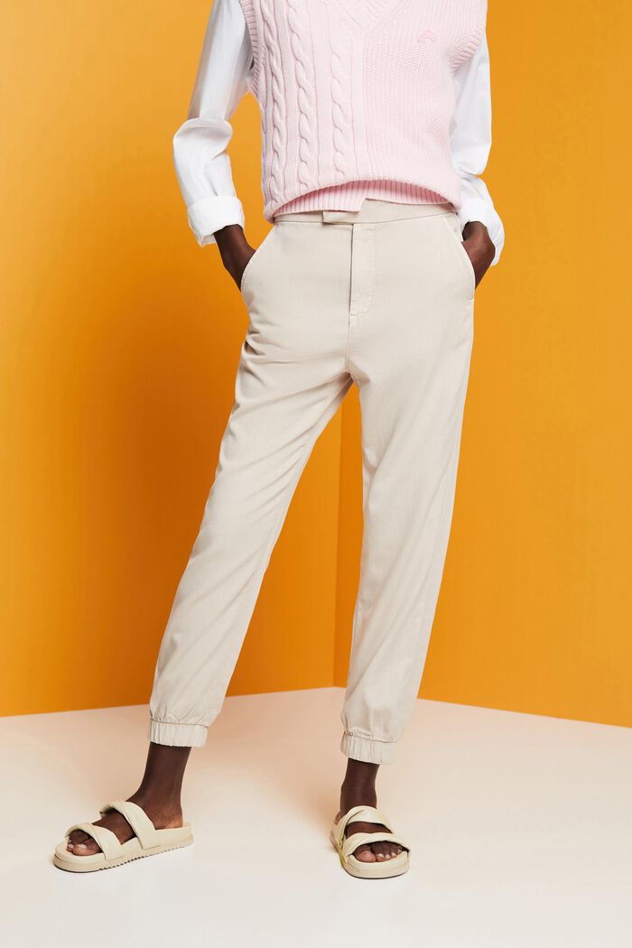Sportieve twill broek met een hoge taille, LIGHT TAUPE, detail image number 0