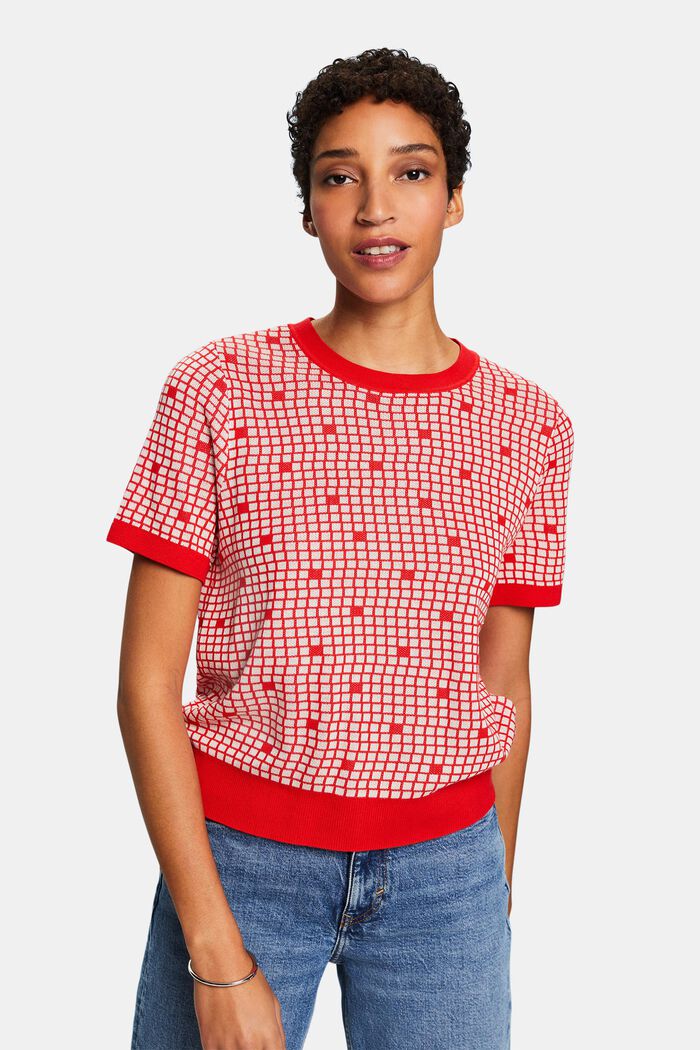 Jacquard sweatshirt met ronde hals, RED, detail image number 0