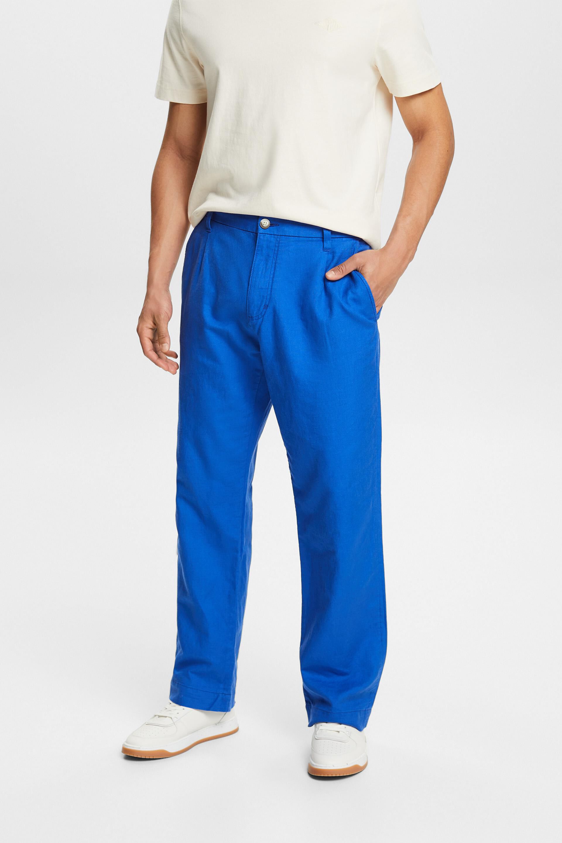 Blauw Rechtlijnige broek van linnen en katoen