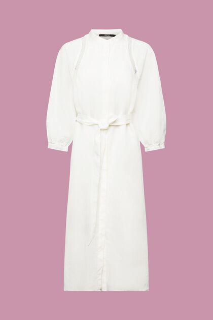 Midi-jurk van geweven linnen, OFF WHITE, overview