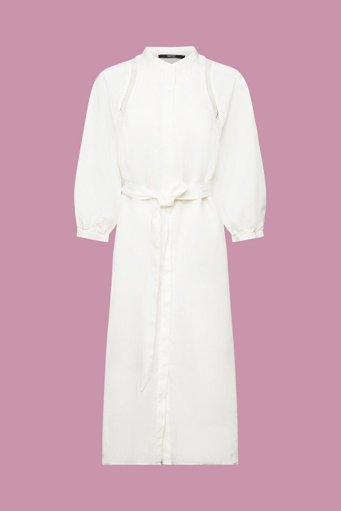 Midi-jurk van geweven linnen, OFF WHITE, detail image number 7