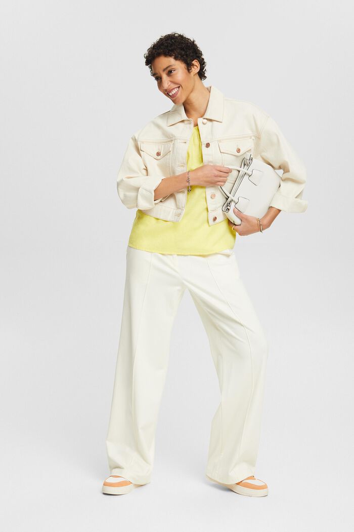 Mouwloze gesmokte blouse van linnen-katoen, PASTEL YELLOW, detail image number 1