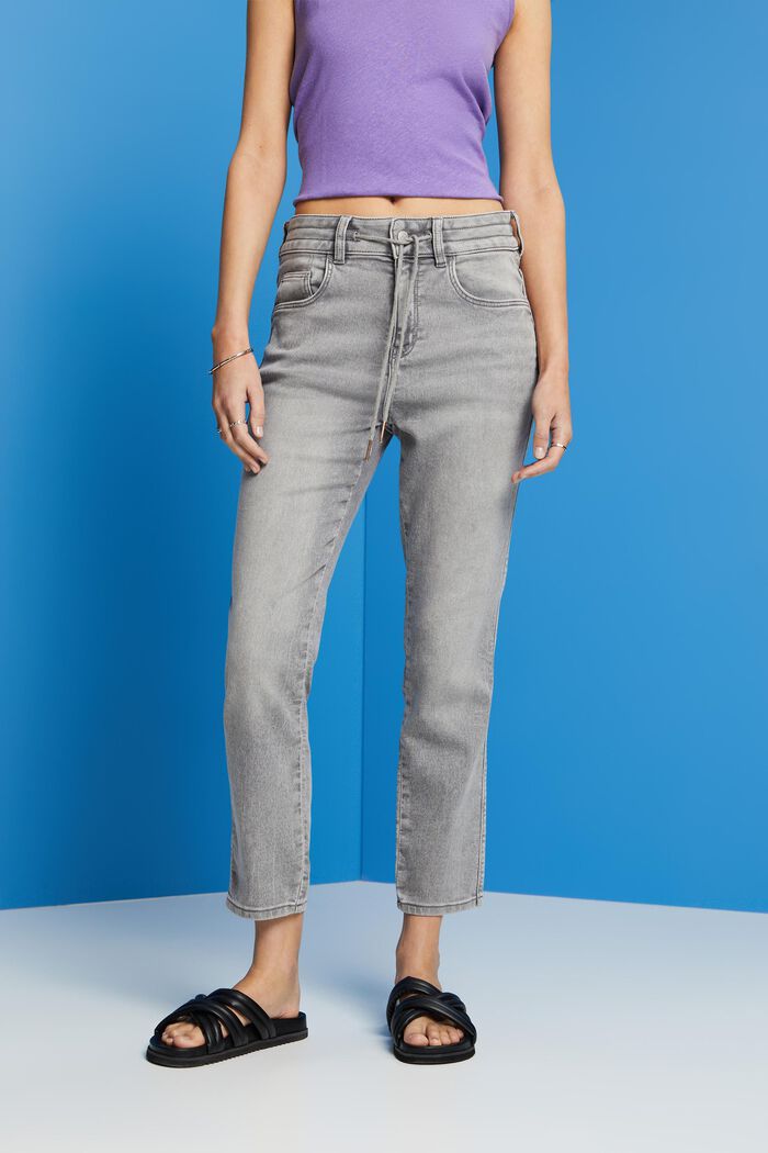 Boyfriend jeans met tunnelkoord op taillehoogte, GREY LIGHT WASHED, detail image number 0