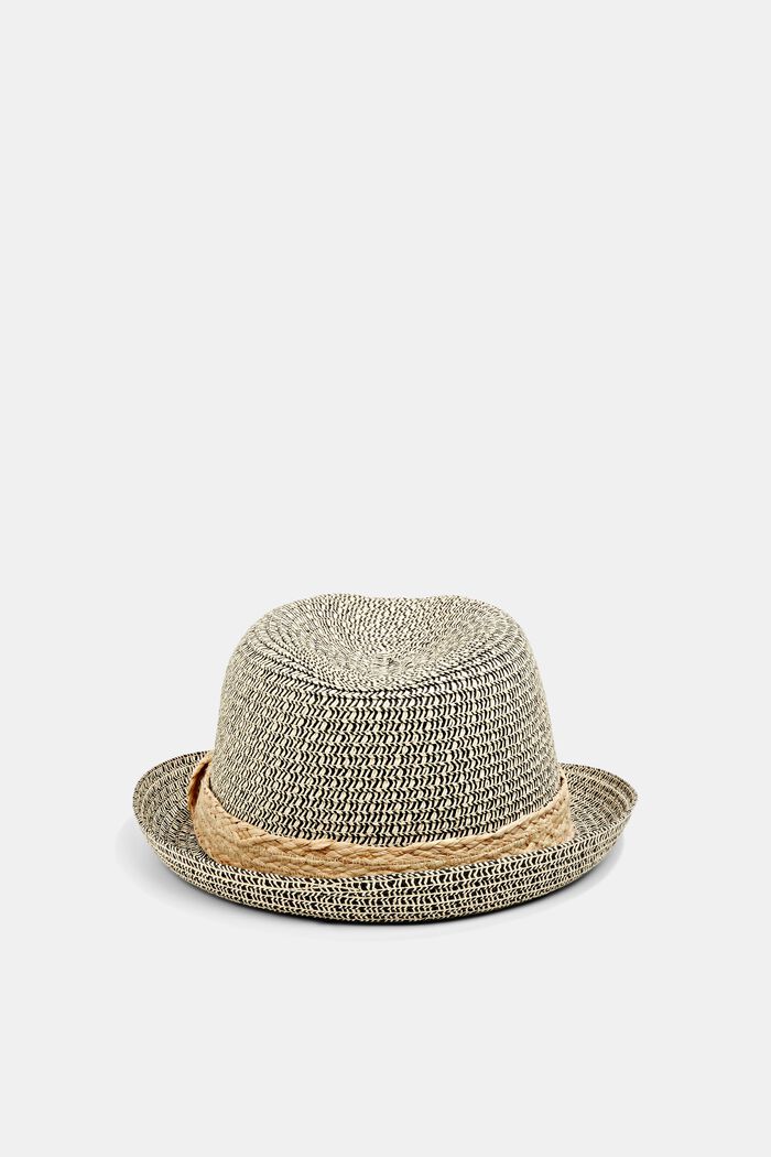 Gemêleerde trilby-hoed met band van stro, BLACK, detail image number 0