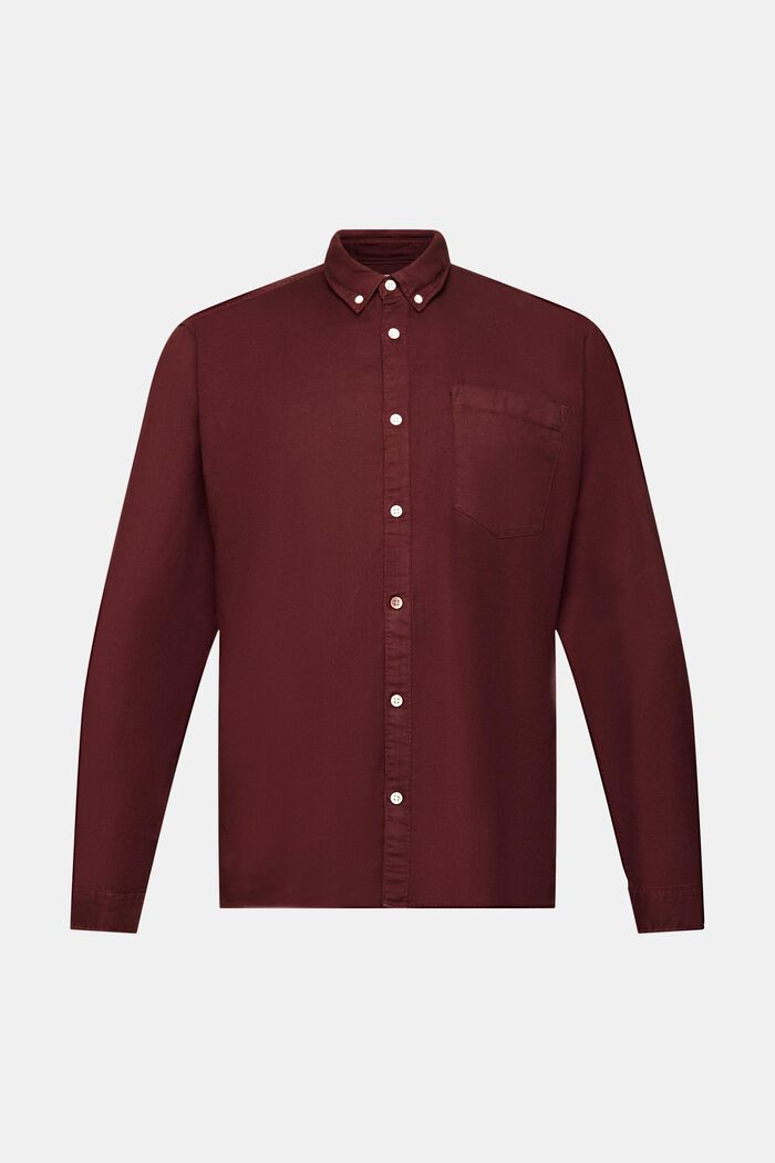 Katoenen overhemd met buttondownkraag, BORDEAUX RED, overview