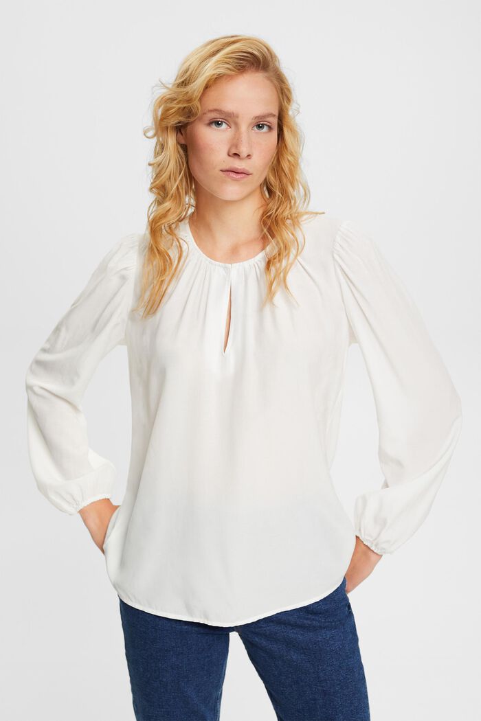 Blouse met keyhole hals, LENZING™ ECOVERO™, OFF WHITE, overview