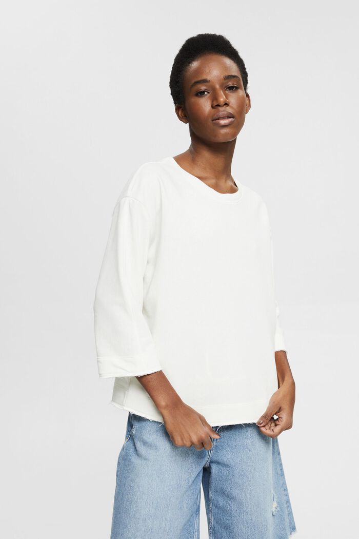 Gerecycled: sweatshirt met onafgewerkte randen, OFF WHITE, detail image number 0