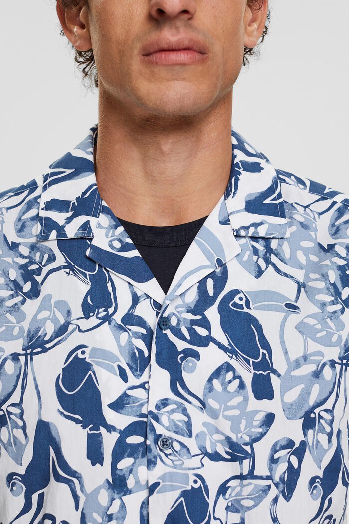 Overhemd met korte mouwen en tropische print, 100% katoen, BLUE, detail image number 3