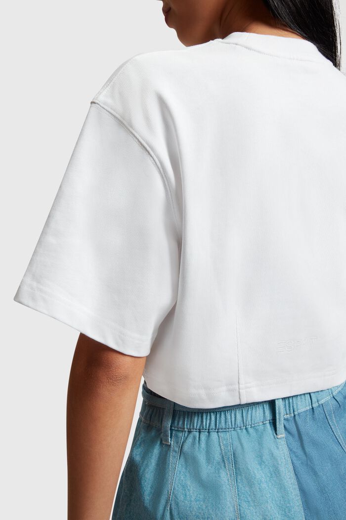 Cropped T-shirt met indigo Denim Not Denim print, WHITE, detail image number 3