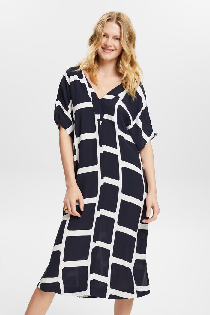 Midi-jurk met V-hals en print, NAVY, detail image number 0