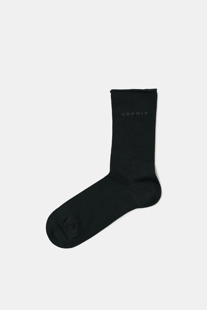 Set van 2 paar sokken met rolrandjes, organic cotton, BLACK, overview