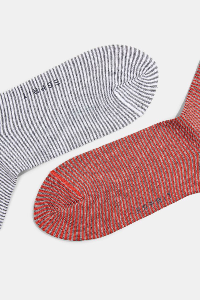 Set van 2 paar gestreepte sokken van een katoenmix, ORANGE, detail image number 1