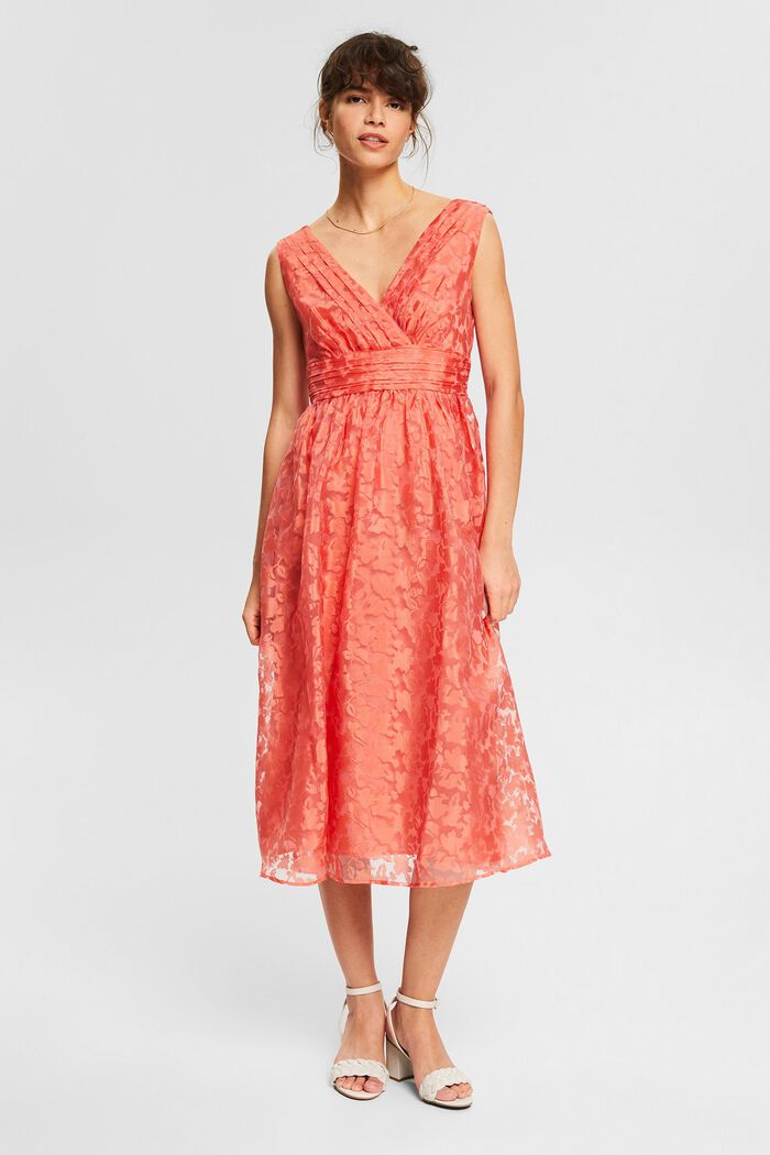 Gerecycled: jurk van tule met bloemetjesmotief, CORAL ORANGE, detail image number 0