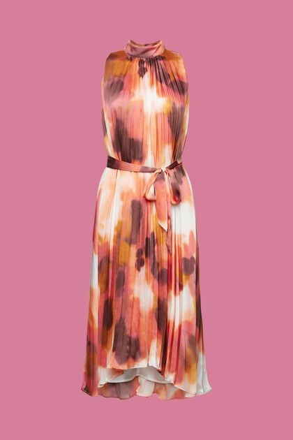Crinkled midi-jurk met print all-over, PINK, overview