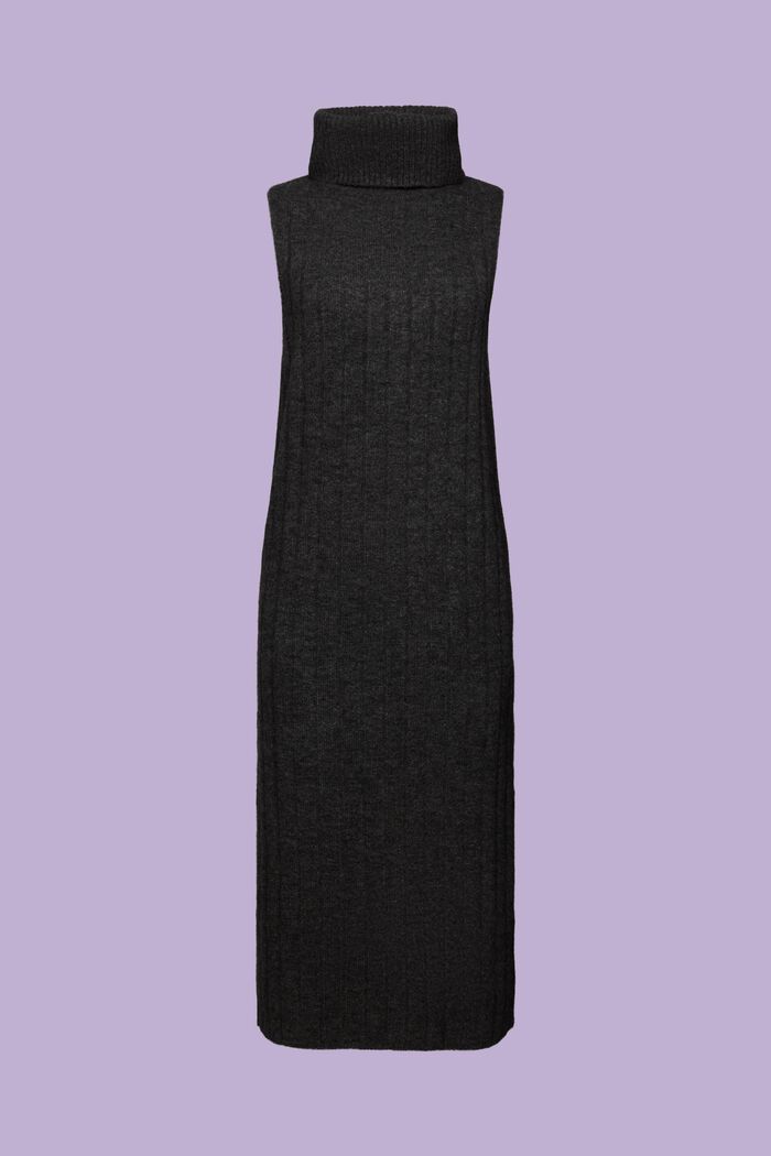 Midi-jurk van ribbreisel met turtleneck, ANTHRACITE, detail image number 7