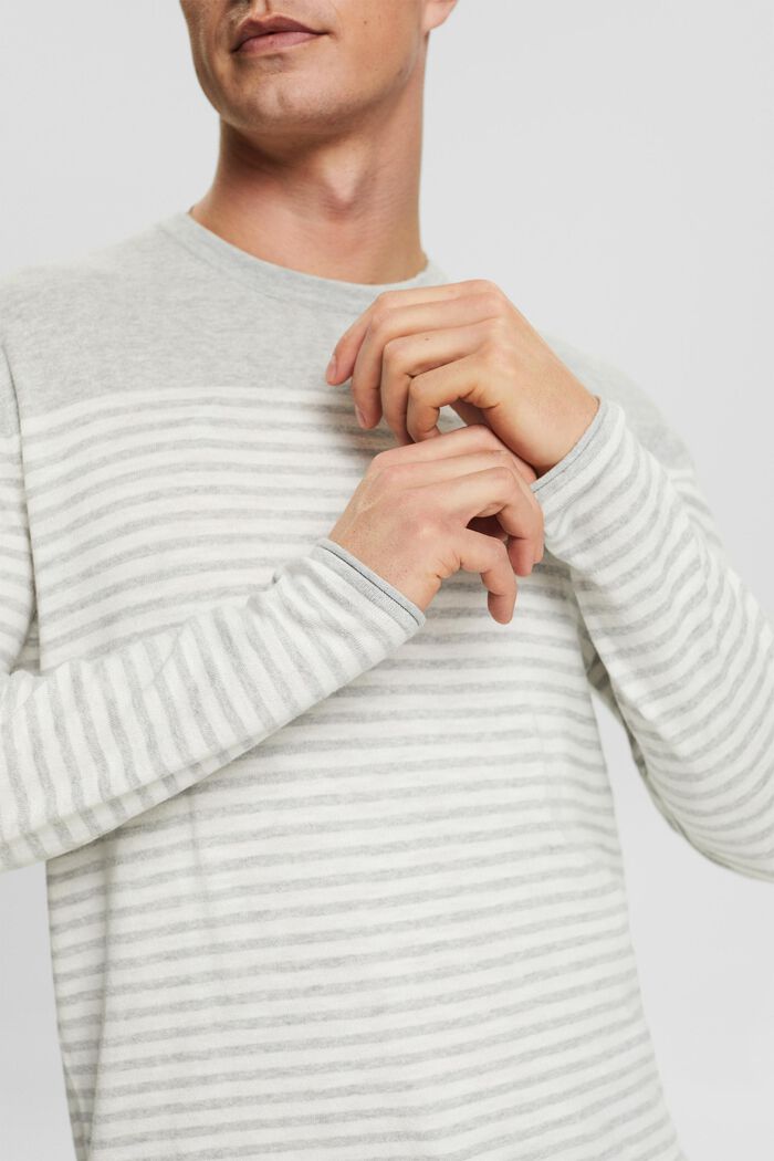 Gestreepte katoenen sweater, LIGHT GREY, detail image number 3