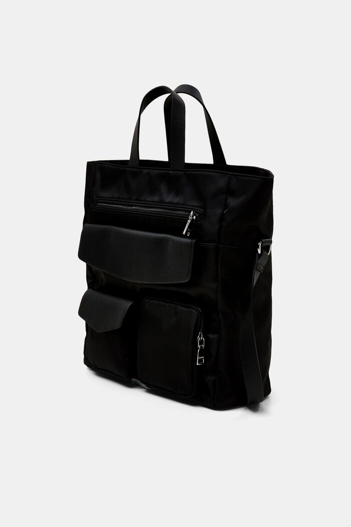 Nylon tote bag met vakken op de voorkant, BLACK, detail image number 2