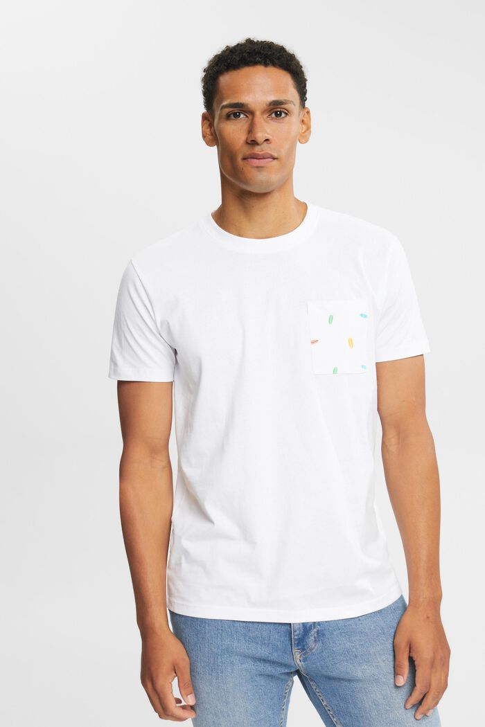 Jersey T-shirt met borstzak, WHITE, overview