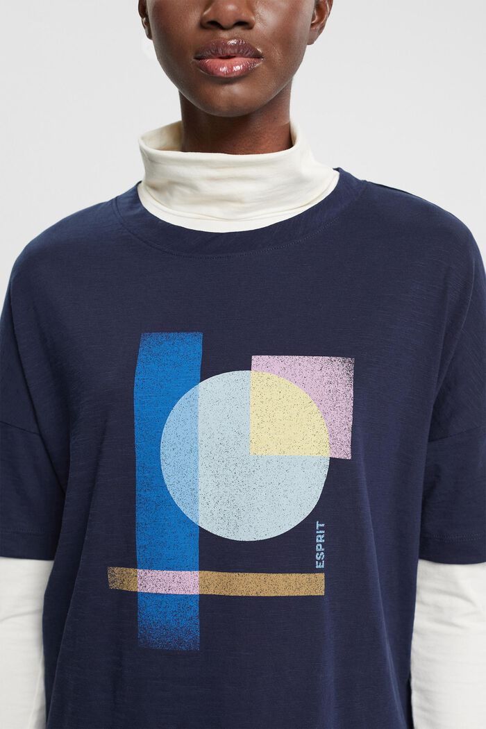 Katoenen T-shirt met geometrische print, NAVY, detail image number 2