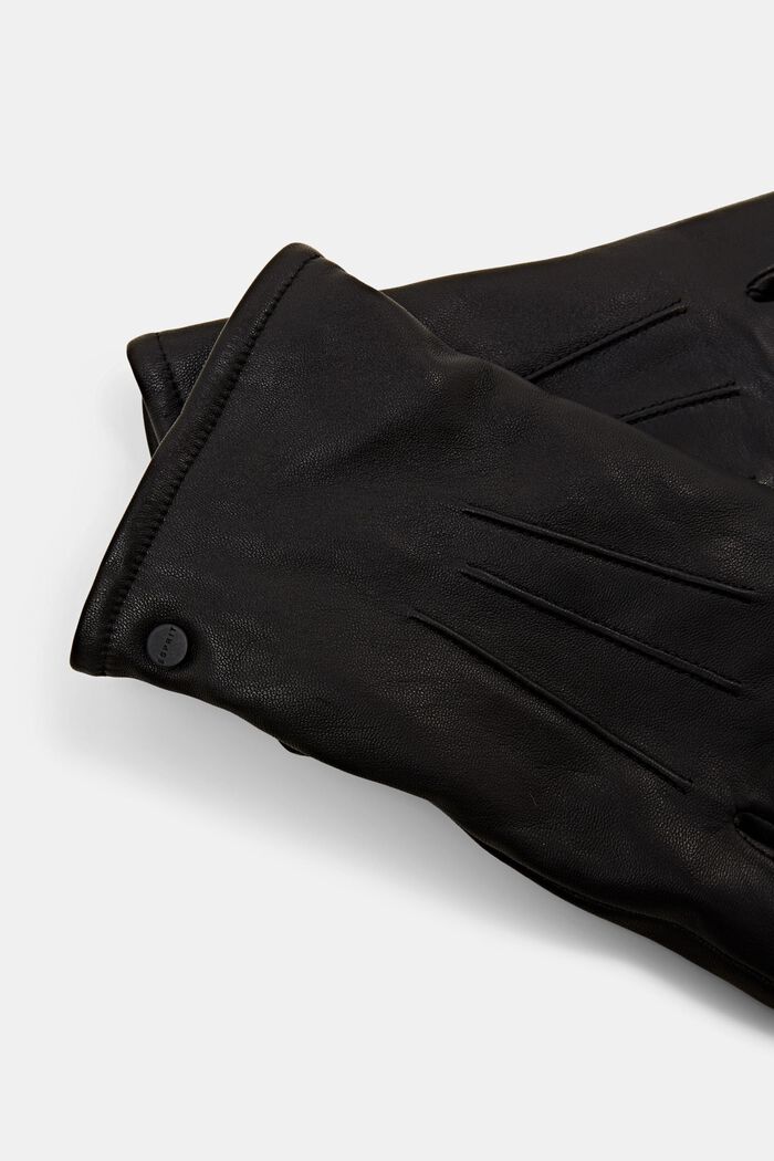 Leren handschoenen met voering van imitatiebont, BLACK, detail image number 1