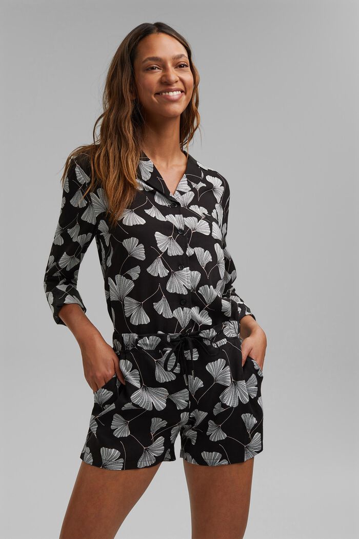 Pyjamashort met ginkgoprint, LENZING™ ECOVERO™, BLACK, detail image number 0