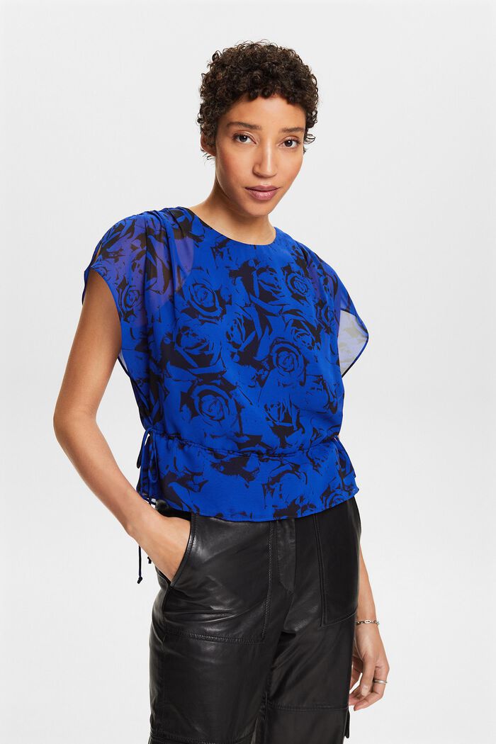 Chiffon blouse met tunnelkoord en print, BRIGHT BLUE, detail image number 4