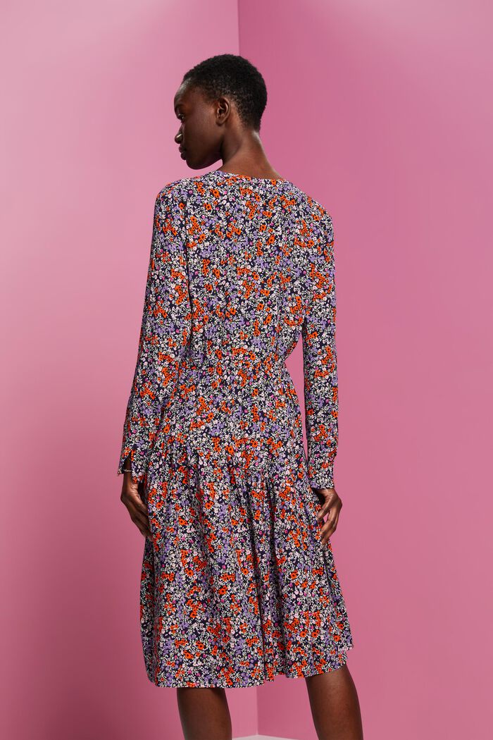 Midi-jurk met bloemenprint all-over, NAVY, detail image number 3