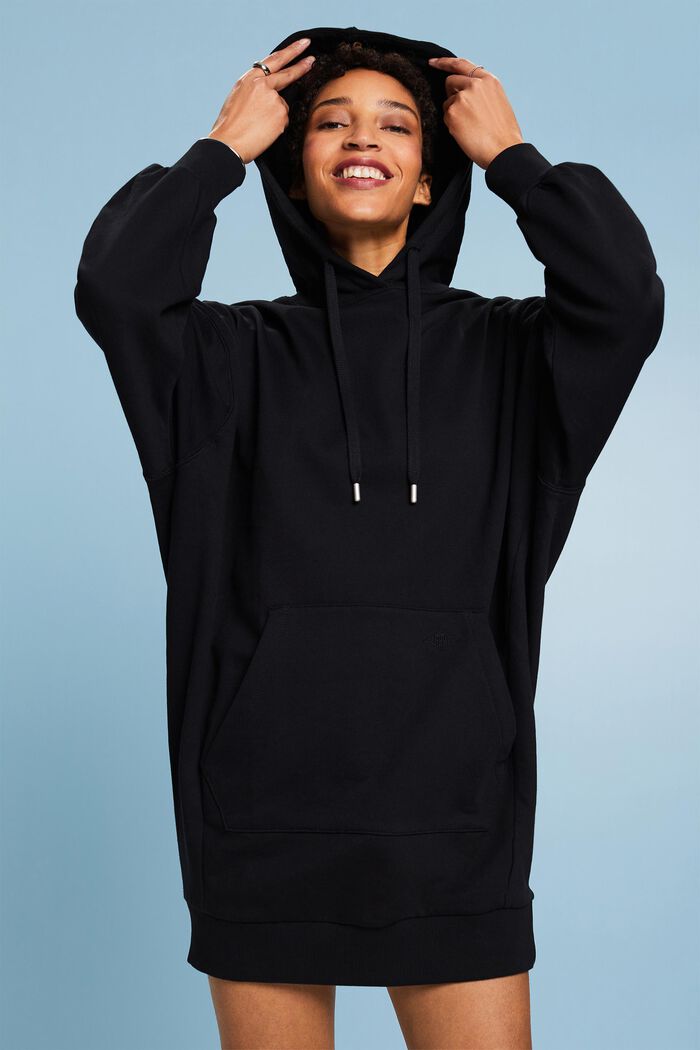 Oversized sweaterjurk met hoodie, BLACK, detail image number 5