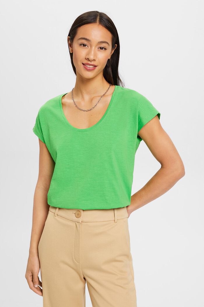 Katoenen shirt met U-hals, GREEN, detail image number 0