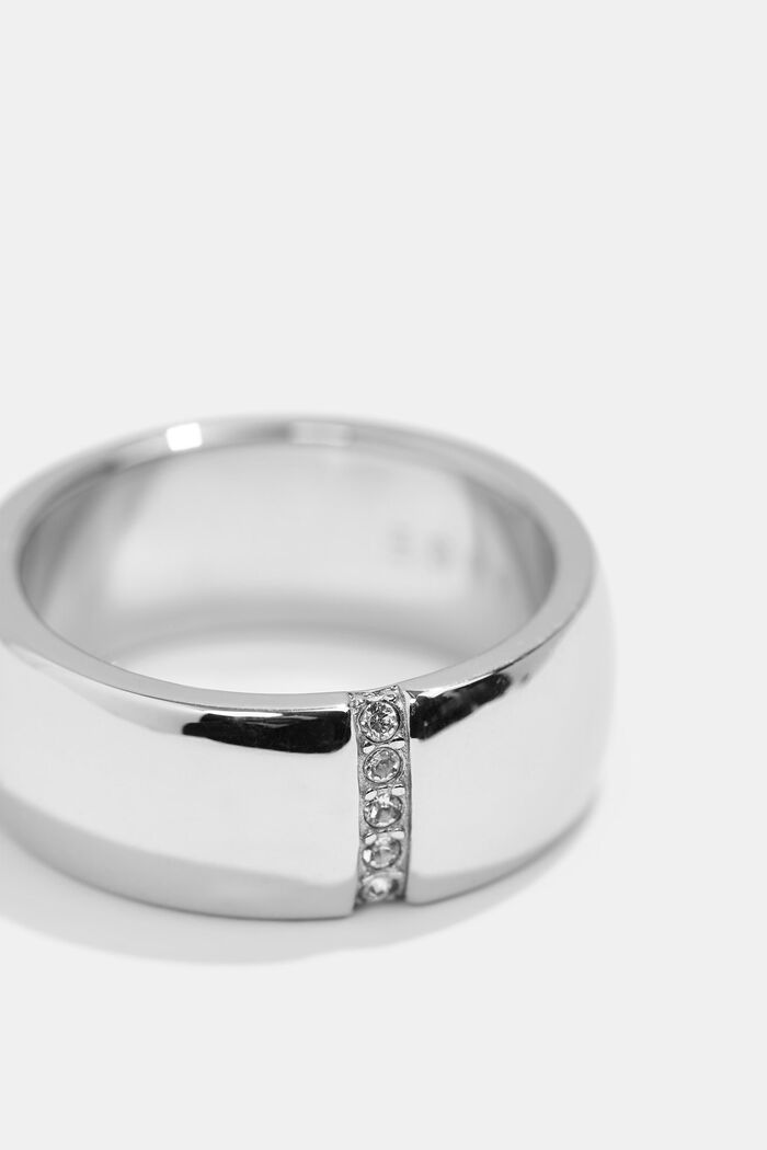 Ring met een rij zirkoniasteentjes, van edelstaal, SILVER, detail image number 1