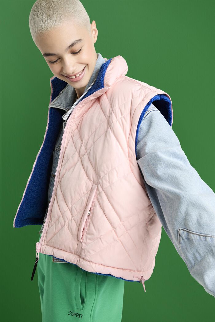 Omkeerbare, afneembare gewatteerde jas, PASTEL PINK, detail image number 3