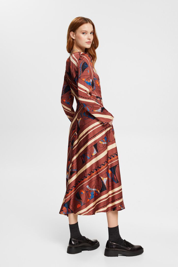 Satijnen jurk met motief, LENZING™ ECOVERO™, TERRACOTTA, detail image number 4