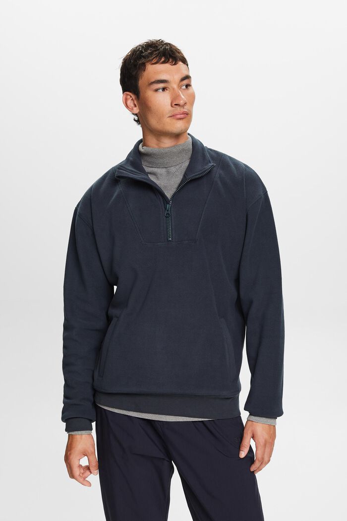 Sweatshirt van fleece met halve rits, PETROL BLUE, detail image number 2
