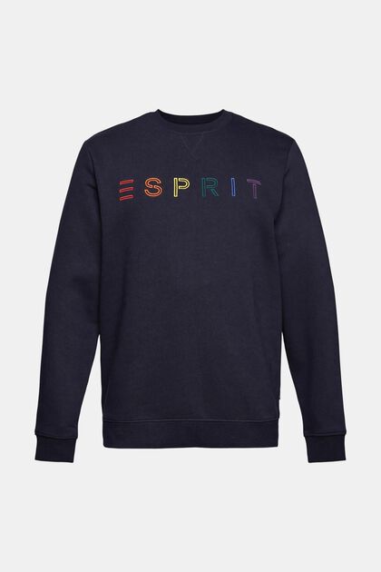 Gerecycled: sweatshirt met logoborduursel, NAVY, overview