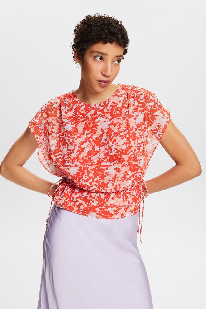 Chiffon blouse met tunnelkoord en print, PASTEL ORANGE, detail image number 0