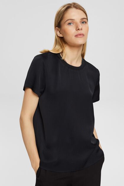 Satijnen blouse, LENZING™ ECOVERO™, BLACK, overview