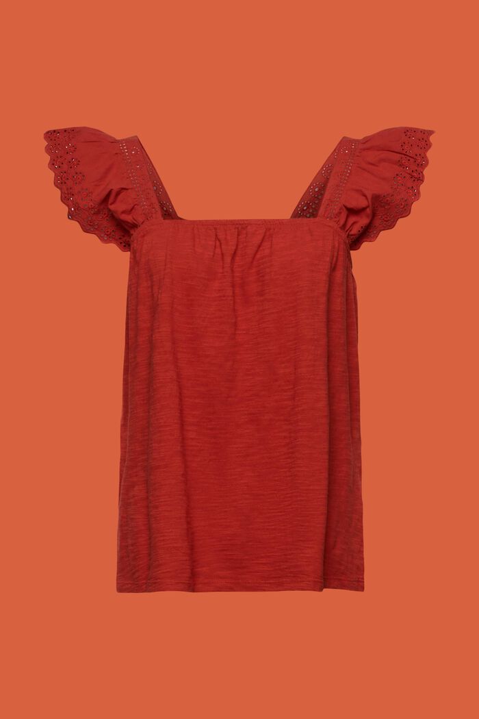 Jersey T-shirt met geborduurde mouwen, TERRACOTTA, detail image number 5