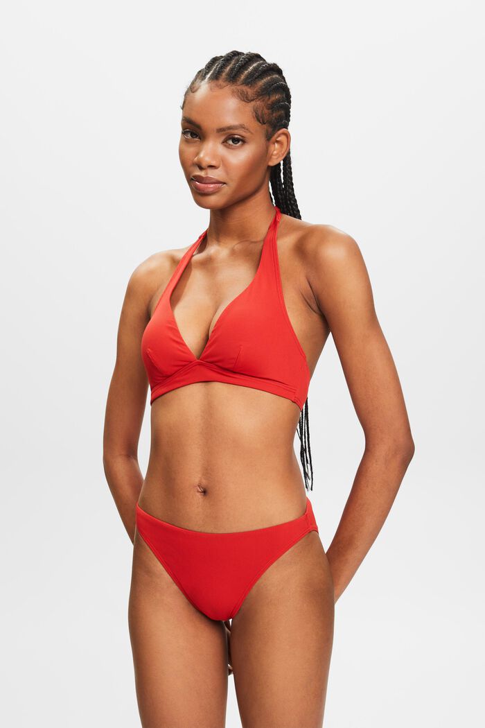 Gevoerde bikinitop met halternek, DARK RED, detail image number 4