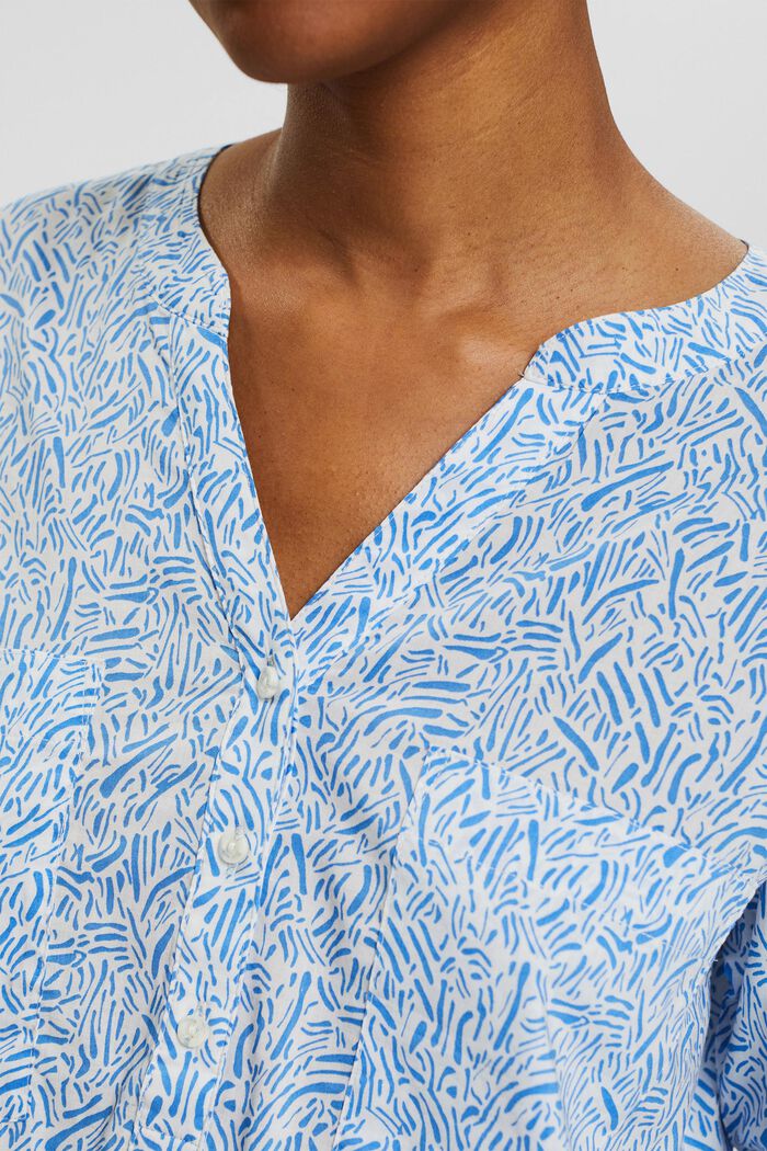 Gebloemde blouse met V-hals en knopen, WHITE, detail image number 0