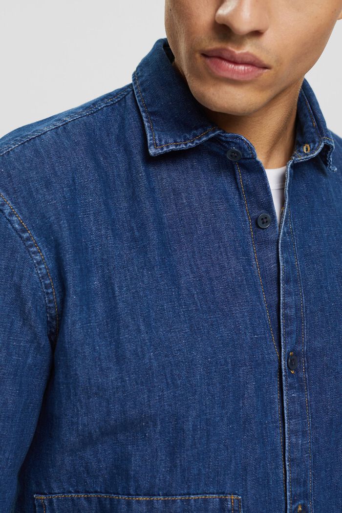 Met linnen: denim overhemd met zakken, BLUE MEDIUM WASHED, detail image number 2