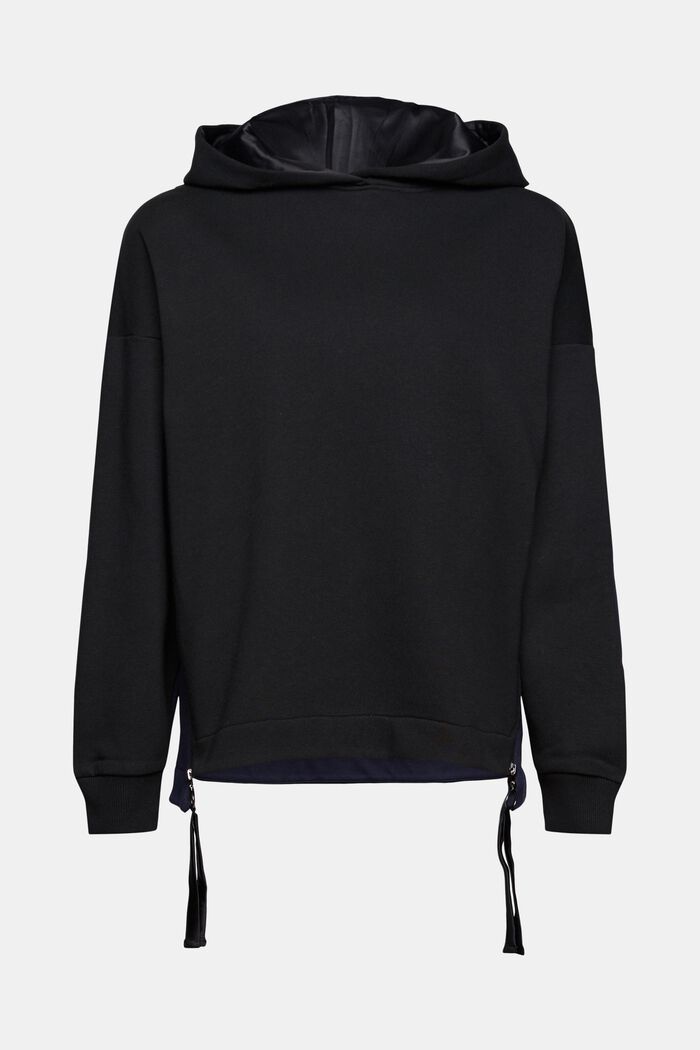 Tweekleurige hoodie met ritsdetails, BLACK, overview