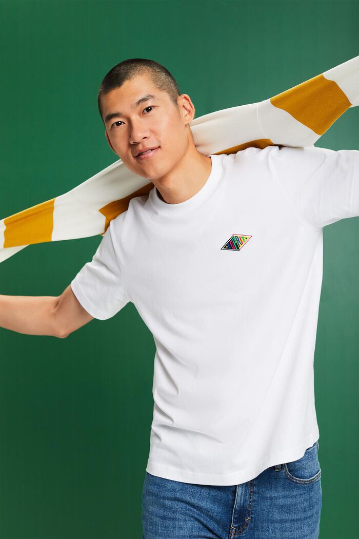 T-shirt van katoen-jersey met logo, WHITE, detail image number 0