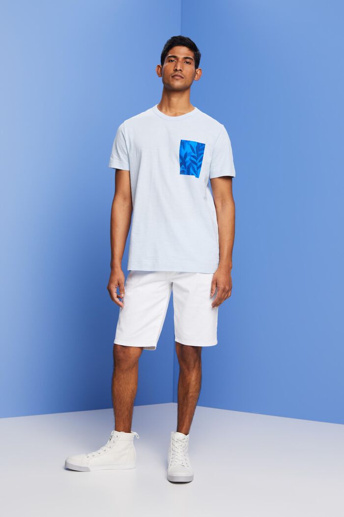 Jersey T-shirt met print op de borst, 100% katoen, PASTEL BLUE, detail image number 4