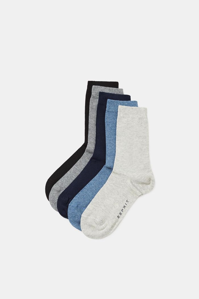 Vijf paar effen sokken, GREY/BLUE COLORWAY, detail image number 0