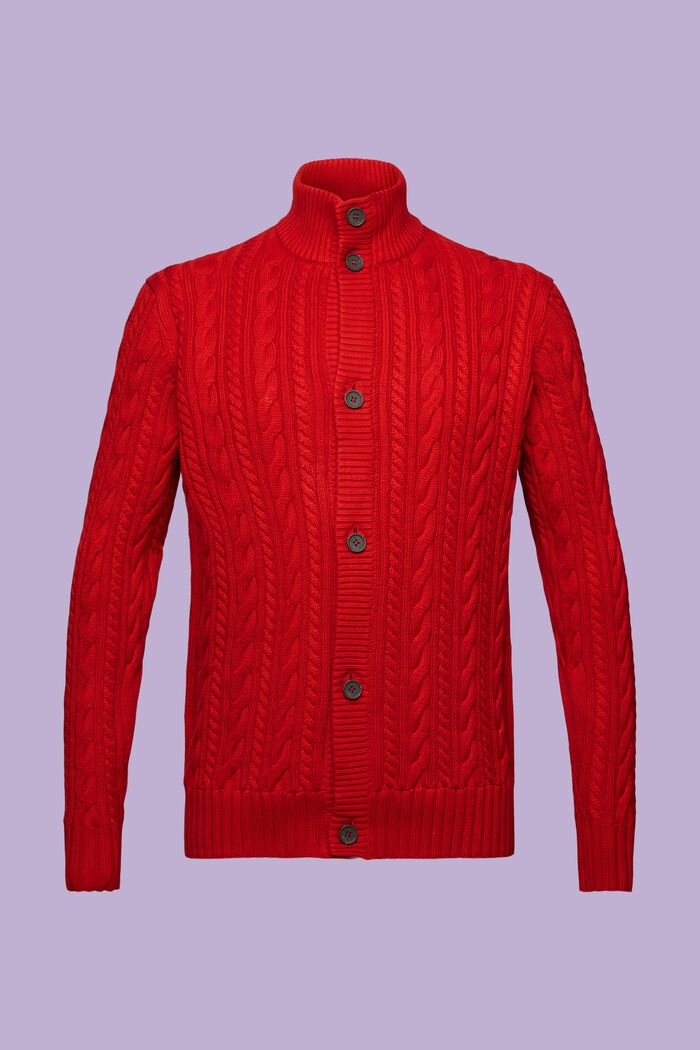 Kabelgebreid vest van organic cotton, DARK RED, detail image number 6