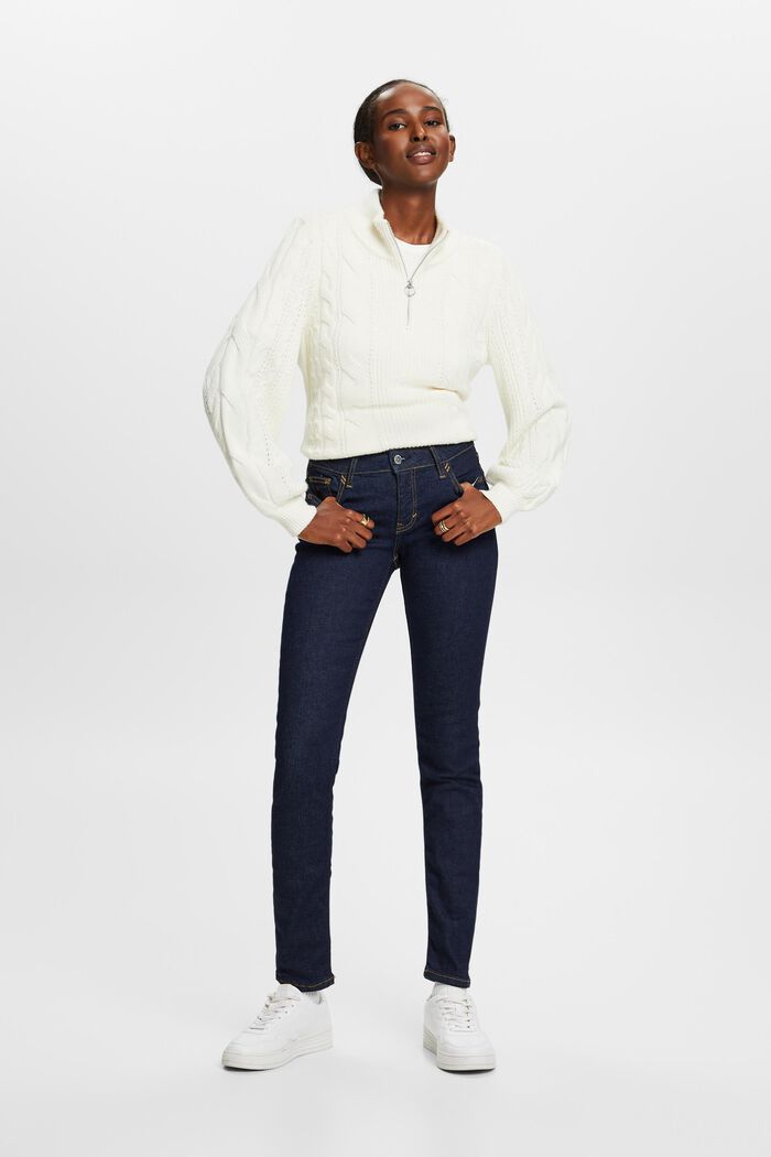 Gerecycled: slim fit jeans met middelhoge taille, BLUE RINSE, detail image number 5