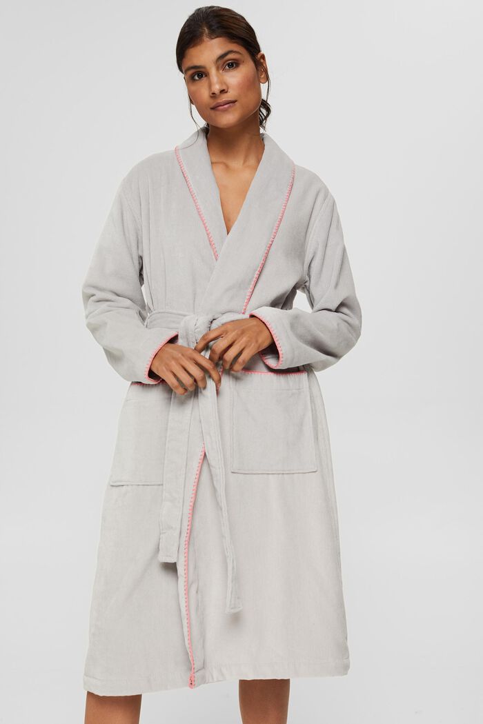 Velours badjas met geborduurde randen, STONE, detail image number 1