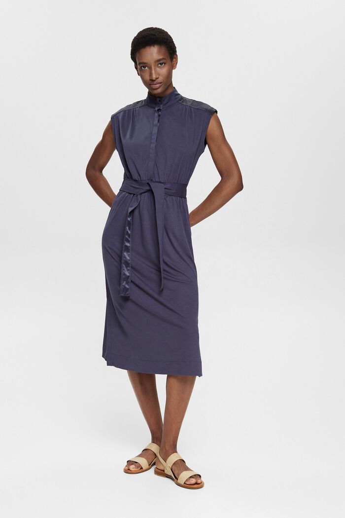 Jersey jurk met de look van een overhemdblouse, LENZING™ ECOVERO™, DARK BLUE, detail image number 1