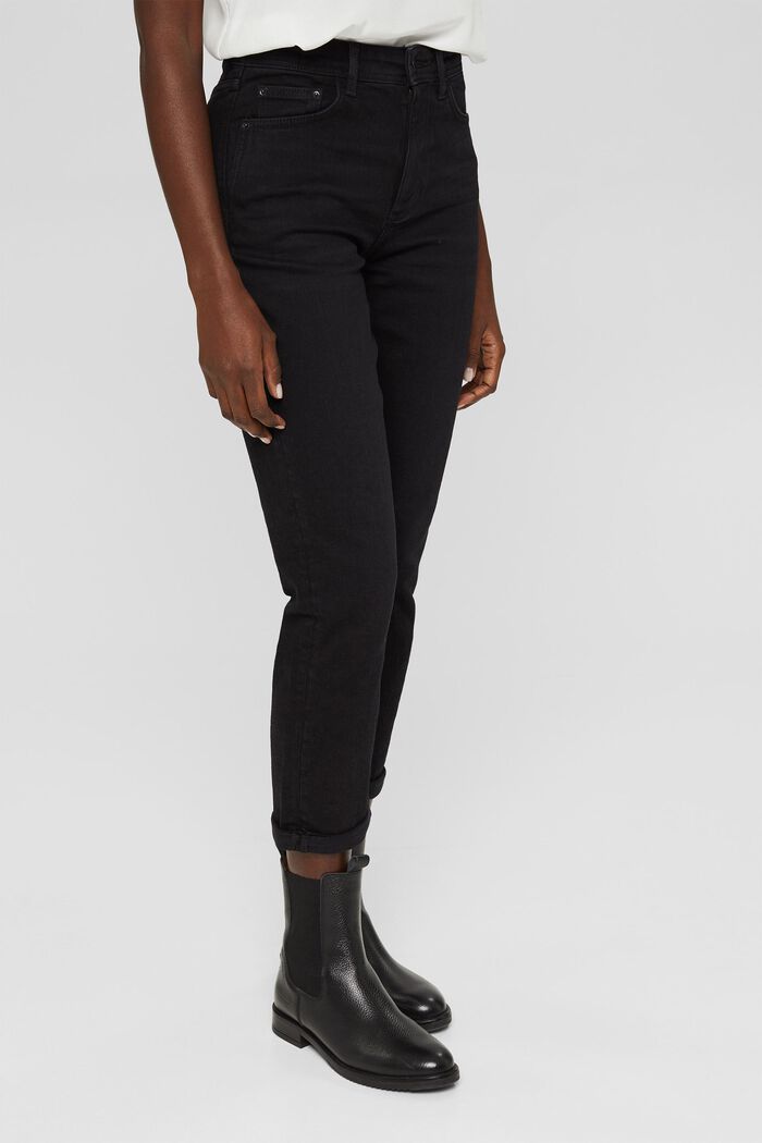 Cropped jeans van katoen-stretch, BLACK DARK WASHED, detail image number 0