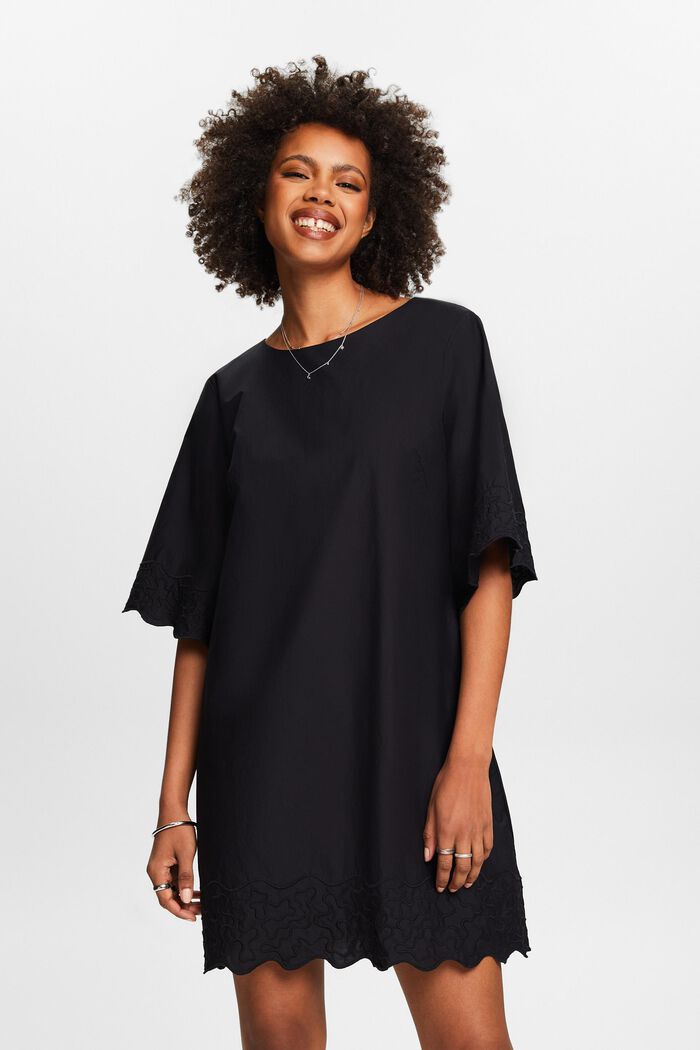 Mini-jurk met borduursel en klokmouwen, BLACK, detail image number 4